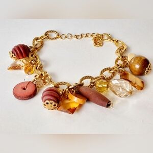 Gold Bracelet With Wooden Charms